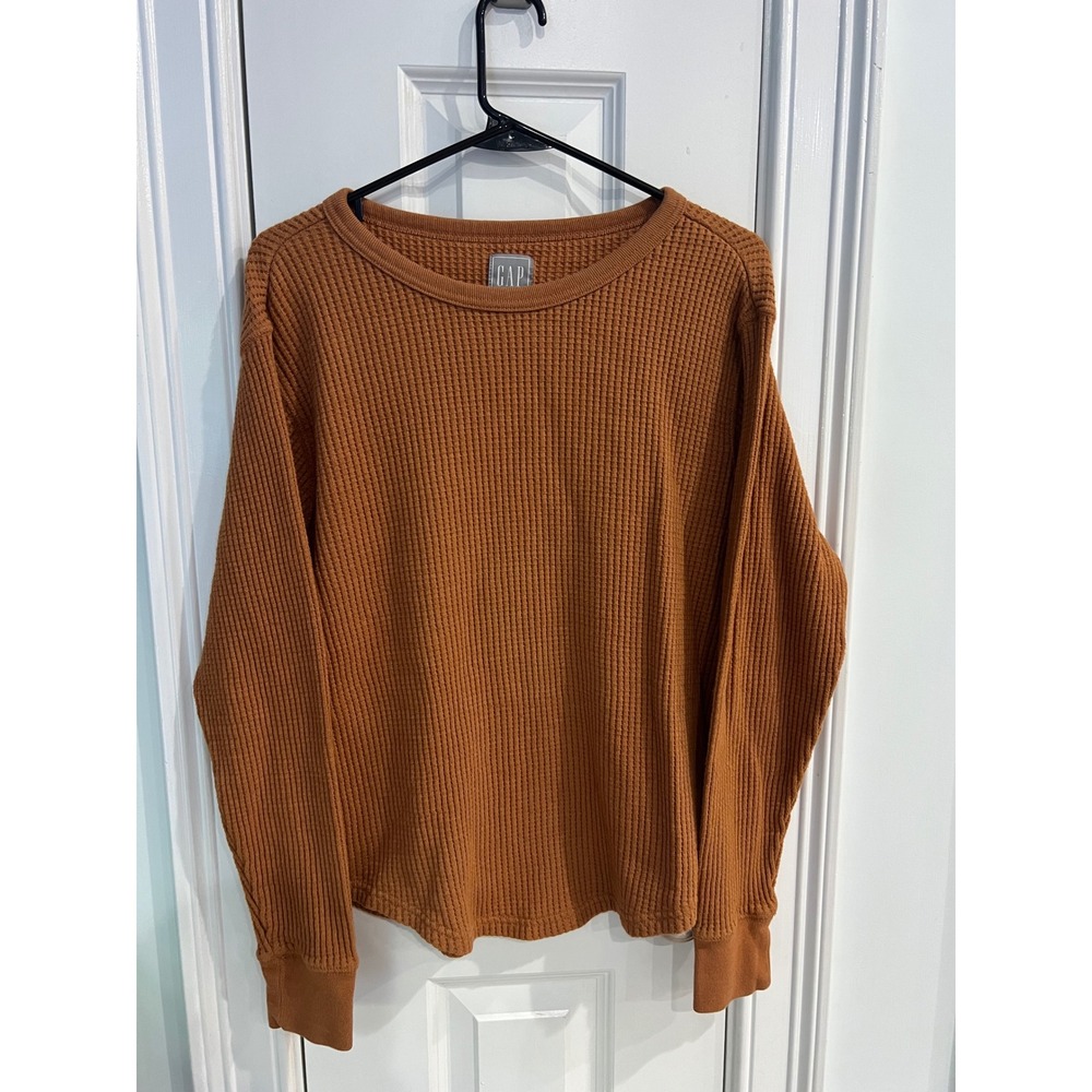 Gap Sweats Womens Small Tall Waffle Knit Long Sleeve Thermal Top Burnt Orange